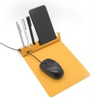 🖱️ senseage multi-functional mouse pad: ultra smooth 3-in-1 mat, non-slip base, phone & pen holder, cord organizer - yellow logo
