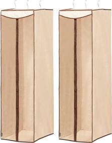 img 4 attached to 👗 2-Pack Hanging Garment Bag for Dresses, Suits, Uniforms | Beige Storage with Zipper Cover and Clear Window by STORAGE MANIAC