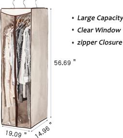 img 2 attached to 👗 2-Pack Hanging Garment Bag for Dresses, Suits, Uniforms | Beige Storage with Zipper Cover and Clear Window by STORAGE MANIAC