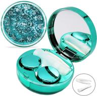 bling stars green contact lens case: cute portable eye contact lense remover tool with mirror for teen girls and women travel carry logo