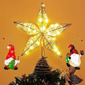 img 1 attached to 10-inch Golden Christmas Tree Topper Star with 2 Santa Claus Pendants - Autotreasure Battery Operated Tree Star with 25 Flashing LED Lights - Glittered Home Decor, Xmas Gift for Mom