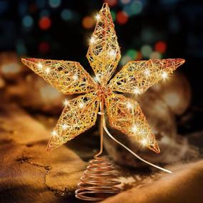 img 4 attached to 10-inch Golden Christmas Tree Topper Star with 2 Santa Claus Pendants - Autotreasure Battery Operated Tree Star with 25 Flashing LED Lights - Glittered Home Decor, Xmas Gift for Mom