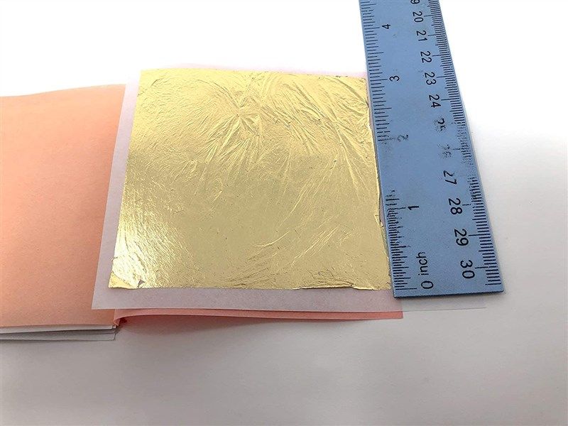 Slofoodgroup 24 Karat Edible Gold Leaf Soft Transfer Gold (25 Lightly Attached Sheets on Transfer Backing) 3.15 in x 3.15in Soft Press Transfer Gold