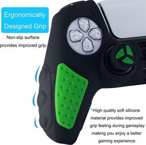 img 3 attached to 🎮 BRHE PS5 Controller Skin - Anti-Slip Silicone Grip Cover - Rubber Case Accessories Set for Playstation 5 Gamepad Joystick with 2 Thumb Grip Caps (Green Black)