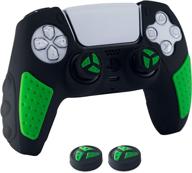 🎮 brhe ps5 controller skin - anti-slip silicone grip cover - rubber case accessories set for playstation 5 gamepad joystick with 2 thumb grip caps (green black) logo