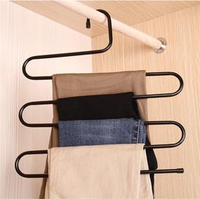 img 1 attached to 👖 4 Pack of Pants Hanger Multi-Layer S-Style Closet Stainless Steel Rack Space Saver for Jeans, Trousers, Scarves, and Ties