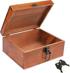 img 4 attached to 🔐 Vintage Handmade Wood Craft Box with Lock and Key for Jewelry Gift Storage Box and Home Decor, Brown, 9.3x7.6x4.5 Inch - Dedoot Wooden Keepsake Box