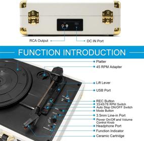 img 3 attached to Vintage Suitcase Turntable: Portable USB Record Player for 33/45/78 RPM Vinyl Record with Stereo Speakers, RCA Output, USB Direct Encoding, and Line-In – White