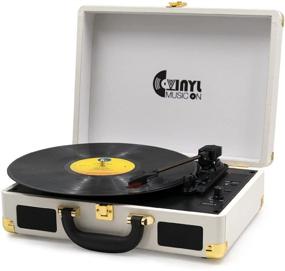 img 4 attached to Vintage Suitcase Turntable: Portable USB Record Player for 33/45/78 RPM Vinyl Record with Stereo Speakers, RCA Output, USB Direct Encoding, and Line-In – White