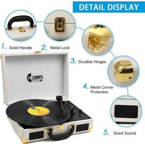 img 1 attached to Vintage Suitcase Turntable: Portable USB Record Player for 33/45/78 RPM Vinyl Record with Stereo Speakers, RCA Output, USB Direct Encoding, and Line-In – White