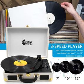 img 2 attached to Vintage Suitcase Turntable: Portable USB Record Player for 33/45/78 RPM Vinyl Record with Stereo Speakers, RCA Output, USB Direct Encoding, and Line-In – White