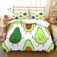 🥑 moumouhome girls avocado bedding set: 3d green avocado print twin cover with cute tropical fruit motif - microfiber white bedspread, zippered, 2-piece design (no comforter) logo