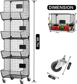 img 3 attached to 📦 Nandae Metal Wire Basket with Wheels & Chalkboards, 4-Tier Wall-Mounted Storage Organizer for Kitchen, Pantry, Vegetables | Stackable Hanging Fruit Basket & Utility Cart for Potato & Onion