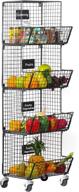 📦 nandae metal wire basket with wheels & chalkboards, 4-tier wall-mounted storage organizer for kitchen, pantry, vegetables | stackable hanging fruit basket & utility cart for potato & onion логотип