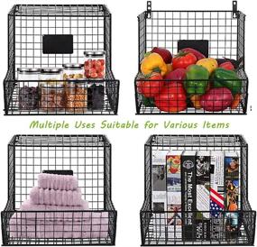 img 2 attached to 📦 Nandae Metal Wire Basket with Wheels & Chalkboards, 4-Tier Wall-Mounted Storage Organizer for Kitchen, Pantry, Vegetables | Stackable Hanging Fruit Basket & Utility Cart for Potato & Onion