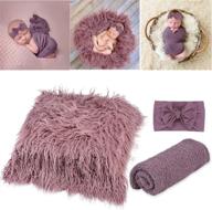👶 aniwon newborn baby photography props, 3pcs diy toddler photo blankets wrap outfits and headband long ripple wraps prop swaddle wrap photography mat for boys and girls (deep purple) logo