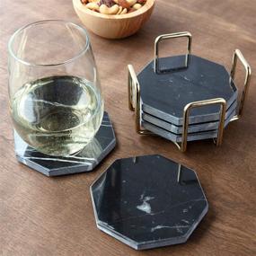 img 1 attached to 🖤 Elegant Black Marble Coasters with Gold Holder: Stylish and Functional Home Décor