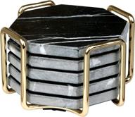 🖤 elegant black marble coasters with gold holder: stylish and functional home décor логотип