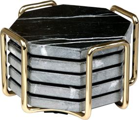 img 2 attached to 🖤 Elegant Black Marble Coasters with Gold Holder: Stylish and Functional Home Décor