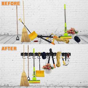 img 2 attached to 🔧 Maximize Garage Space with 64 Inch Adjustable Storage System - Wall Mount Garage Tool Organizer for Rakes, Brooms, and Yard Tools