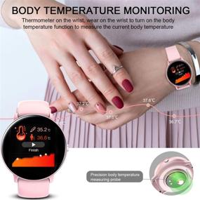 img 3 attached to 🌸 Women's Pink Smartwatch: Full Touch Fitness Tracker with Body Temperature Monitor, IP67 Waterproof, Call Reminder, Heart Rate Counter, Sleep Monitor - Compatible with iOS and Android Phones