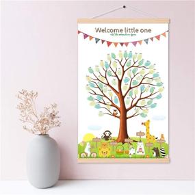 img 2 attached to 🌳 Woodland Baby Shower Fingerprint Tree Poster Canvas DIY Guest Book Alternative Signature Painting Party Birthday Signing 16X24 inch (with Hanging Frame and Ink Pads)