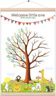 🌳 woodland baby shower fingerprint tree poster canvas diy guest book alternative signature painting party birthday signing 16x24 inch (with hanging frame and ink pads) logo