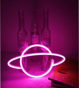 img 1 attached to Cute Neon Planet Sign: NiniTe LIGHTS Pink Planet Neon Light for Kids Room, Bedroom, Festival & Party - Battery/USB Powered Night Light Wall Decor