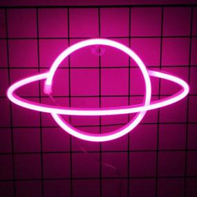 img 4 attached to Cute Neon Planet Sign: NiniTe LIGHTS Pink Planet Neon Light for Kids Room, Bedroom, Festival & Party - Battery/USB Powered Night Light Wall Decor