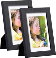 🖼️ premium 4x6 solid wood picture frames - hd glass display, mat or matless - 2pk black логотип