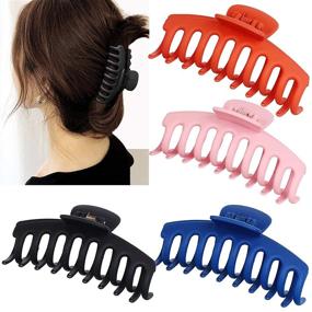 img 3 attached to 💇 4 Pieces Big Hair Clips: 4.3 Inch Claw Clips for Long Thick Hair - Strong Hold Hair Barrettes for Women and Girls – Color A