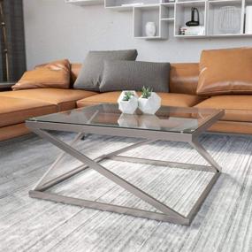 img 4 attached to 🔶 Stylish and Modern Signature Design by Ashley – Coylin Glass Top Square Coffee Table with Brushed Nickel Finish