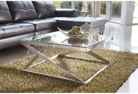 img 3 attached to 🔶 Stylish and Modern Signature Design by Ashley – Coylin Glass Top Square Coffee Table with Brushed Nickel Finish