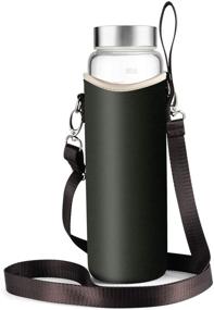 img 3 attached to 🌿 Reusable Glass Water Bottle - 32 oz with Nylon Sleeve, Stainless Steel Lid, Time Marked 1L Measurements - Eco-Friendly, Hot Liquids Safe for Tea, Coffee, Daily Use