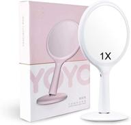 💄 cosmirror round makeup vanity mirror: 62 led lights, 3 dimmable colors, cordless rechargeable handheld light up mirror (white) logo