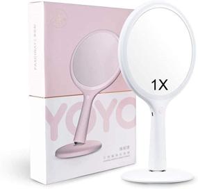 img 4 attached to 💄 COSMIRROR Round Makeup Vanity Mirror: 62 LED Lights, 3 Dimmable Colors, Cordless Rechargeable Handheld Light Up Mirror (White)