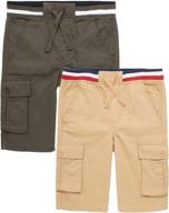 👖 quad seven boys' shorts - 2 pack twill pull on cargo shorts for big boys: convenient and stylish! logo