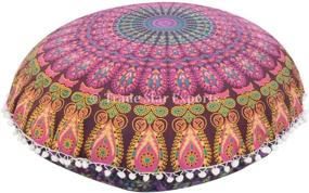 img 4 attached to 🌟 Trade Star Large 32" Round Pillow Cover - Bohemian Mandala Floor Pouf with Decorative Pom Pom Cushion - Pattern 8