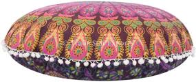 img 1 attached to 🌟 Trade Star Large 32" Round Pillow Cover - Bohemian Mandala Floor Pouf with Decorative Pom Pom Cushion - Pattern 8