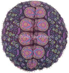 img 2 attached to 🌟 Trade Star Large 32" Round Pillow Cover - Bohemian Mandala Floor Pouf with Decorative Pom Pom Cushion - Pattern 8