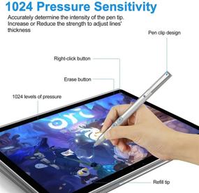 img 2 attached to ✏️ Stylus Pen for Microsoft Surface Pro 7 - Compatible with Surface Pro X/7/6/5/4/3, Surface Go 2/1, Surface Laptop 4/3/2/1, Surface Book 3/2/1, Surface Studio 2/1 - Palm Rejection, 1024 Pressure Sensitivity (Silver)