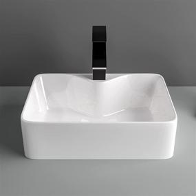 img 2 attached to 💧 Lofeyo 19&#34;x15&#34; Rectangular Vessel Sink - Above Counter White Ceramic Porcelain Bathroom Vanity Basin with Faucet Hole