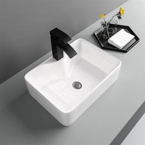 img 4 attached to 💧 Lofeyo 19&#34;x15&#34; Rectangular Vessel Sink - Above Counter White Ceramic Porcelain Bathroom Vanity Basin with Faucet Hole