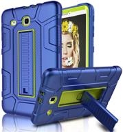 📱 premium heavy duty shockproof case for galaxy tab e 9.6 inch - elegant choise case with kickstand, yellow/blue logo