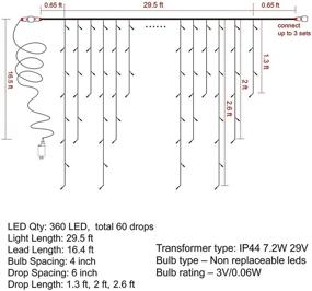 img 3 attached to Сногсшибательная яркая 360 LED-лента фиолетовых рождественских сосулек Dazzle Bright - наружное оформление сада, патио и праздничное украшение с 8 режимами освещения