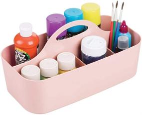 img 1 attached to 🎨 mDesign Plastic Portable Craft Storage Organizer Caddy Tote - Small - Light Pink/Blush - for Craft, Sewing, Art Supplies - Holds Paint Brushes, Colored Pencils, Glue