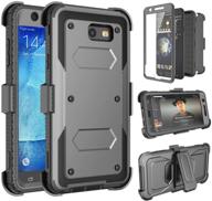 📱 tinysaturn galaxy j7 2017 case - shockproof holster with built-in screen protector, belt clip and kickstand - rugged phone case for samsung galaxy j7 perx/sky pro/halo/v - grey logo