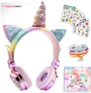 pink unicorn wired headphones: cute cat ear kids game headset with mic for tablets, pcs - perfect school, birthday & xmas gift for boys and girls logo