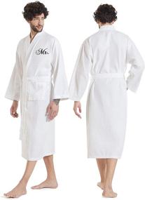 img 2 attached to AW Bridal 2Pcs Couple's Cotton Waffle Robe Set with Embroidered Monogram | Lightweight Bathrobe for Men and Women - Ideal Bridal Robes