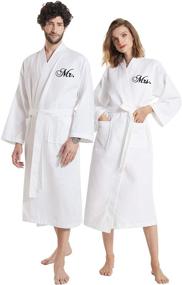 img 4 attached to AW Bridal 2Pcs Couple's Cotton Waffle Robe Set with Embroidered Monogram | Lightweight Bathrobe for Men and Women - Ideal Bridal Robes
